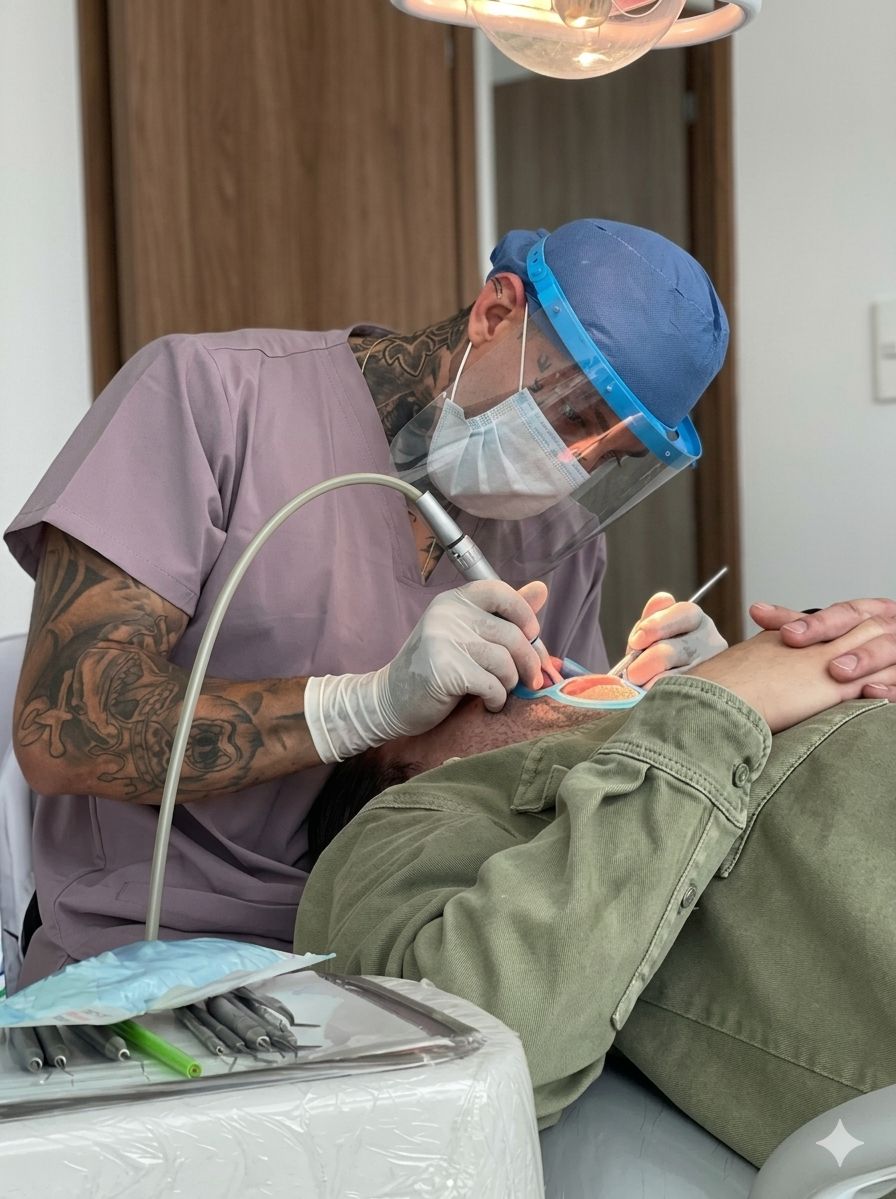 Dr. Cristian Valencia Mejía en atención clínica odontológica en Armenia, Colombia